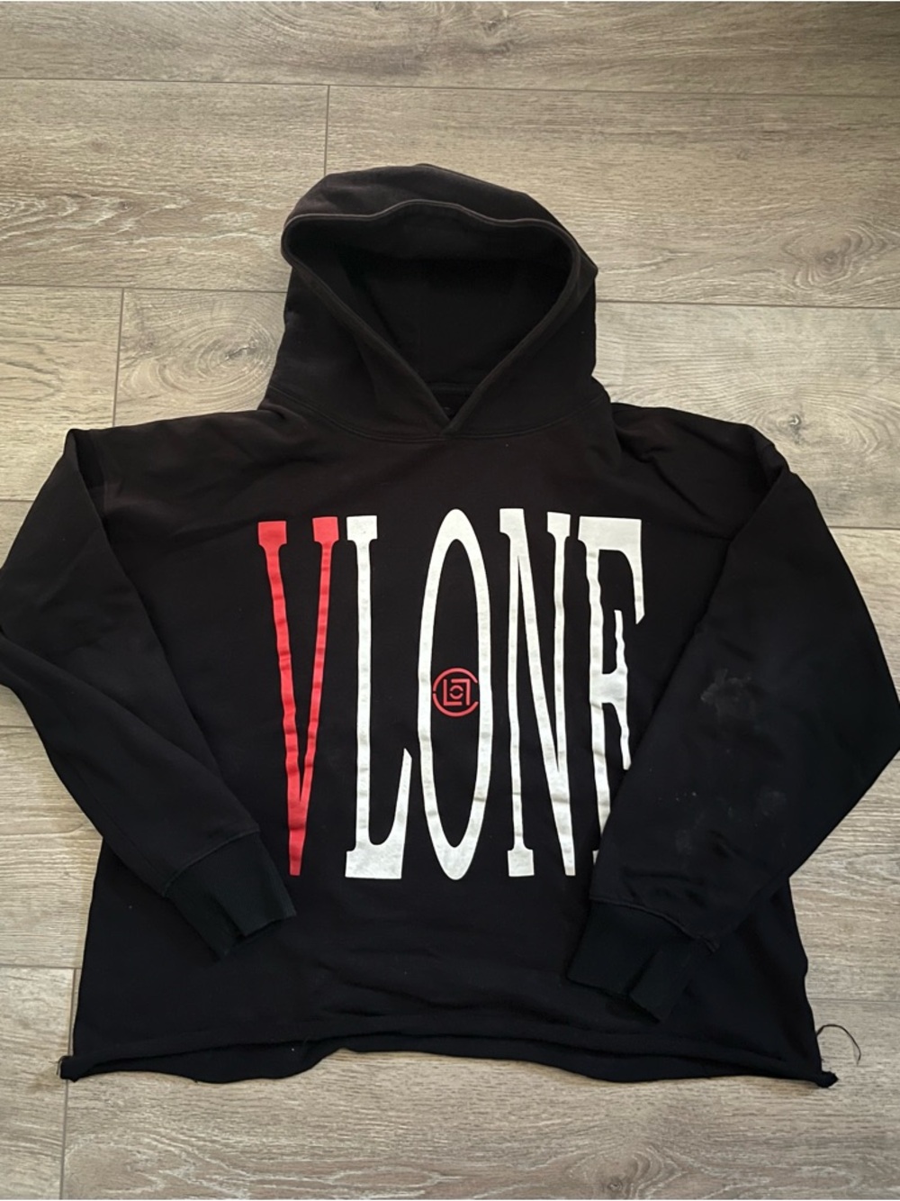VLONE Black Hoodie with Red & White Front Logo